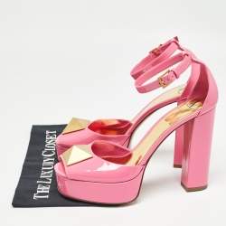Pre Owned Valentino Pink Patent Leather One Stud Platform Sandals Size 41