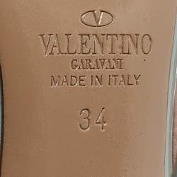 Pre Owned Valentino Light Blue/Old Rose Patent Leather Rockstud Ankle Strap Pumps Size 34