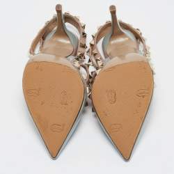 Pre Owned Valentino Light Blue/Old Rose Patent Leather Rockstud Ankle Strap Pumps Size 34