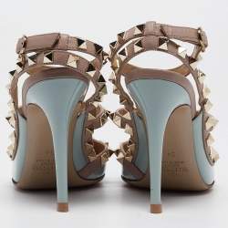 Pre Owned Valentino Light Blue/Old Rose Patent Leather Rockstud Ankle Strap Pumps Size 34