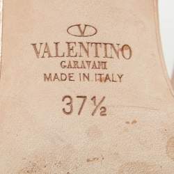 Pre Owned Valentino Metallic Peach Leather Rockstud Heel Mules Size 37.5