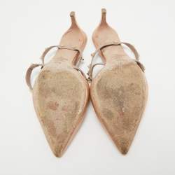 Pre Owned Valentino Metallic Peach Leather Rockstud Heel Mules Size 37.5