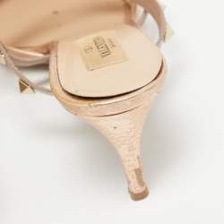 Pre Owned Valentino Metallic Peach Leather Rockstud Heel Mules Size 37.5