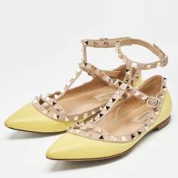 Valentino Yellow Leather Rockstud Strappy Ballet Flats Size 36