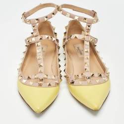 Valentino Yellow Leather Rockstud Strappy Ballet Flats Size 36