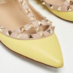 Valentino Yellow Leather Rockstud Strappy Ballet Flats Size 36