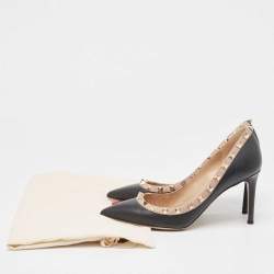 Pre Owned Valentino Black Leather Rockstud Pointed Toe Pumps Size 36
