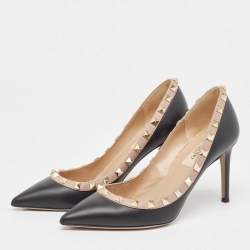 Pre Owned Valentino Black Leather Rockstud Pointed Toe Pumps Size 36