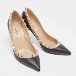 Pre Owned Valentino Black Leather Rockstud Pointed Toe Pumps Size 36