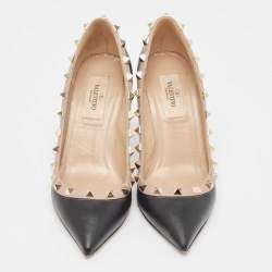 Pre Owned Valentino Black Leather Rockstud Pointed Toe Pumps Size 36