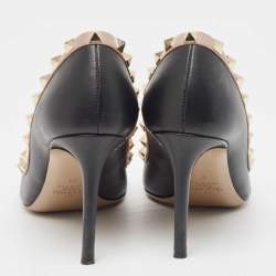 Pre Owned Valentino Black Leather Rockstud Pointed Toe Pumps Size 36