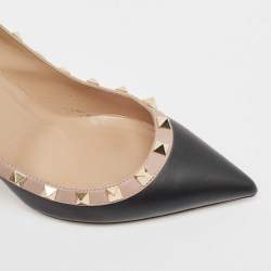 Pre Owned Valentino Black Leather Rockstud Pointed Toe Pumps Size 36
