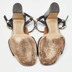 Pre Owned Valentino Black Leather Rockstud Open Toe Block Heel Ankle Strap Sandals Size 36