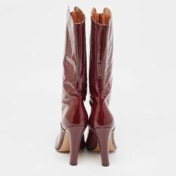 Valentino Burgundy Patent Leather Zip Detail Mid Calf Boots Size 40