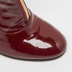 Valentino Burgundy Patent Leather Zip Detail Mid Calf Boots Size 40