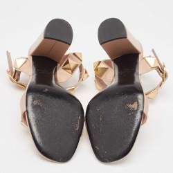 Pre Owned Valentino Pink Leather Roman Stud Block Heel Ankle Strap Sandals Size 36