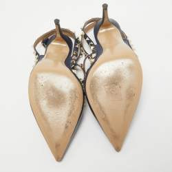 Pre Owned Valentino Navy Blue Leather Rockstud Pumps Size 38