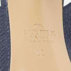 Pre Owned Valentino Navy Blue Leather Rockstud Pumps Size 38