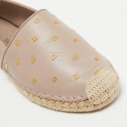 Pre Owned Valentino Dusty Pink Leather Metal Vlogo Detail Espadrille Flats Size 38
