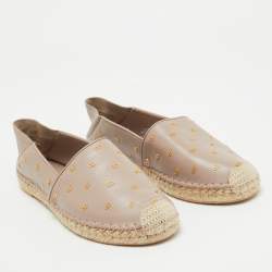 Pre Owned Valentino Dusty Pink Leather Metal Vlogo Detail Espadrille Flats Size 38