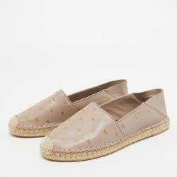 Pre Owned Valentino Dusty Pink Leather Metal Vlogo Detail Espadrille Flats Size 38