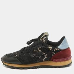Pre Owned Valentino Multicolor Suede and Lace Rockrunner Sneakers Size 39 
