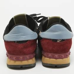 Pre Owned Valentino Multicolor Suede and Lace Rockrunner Sneakers Size 39 
