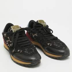 Pre Owned Valentino Multicolor Suede and Lace Rockrunner Sneakers Size 39 
