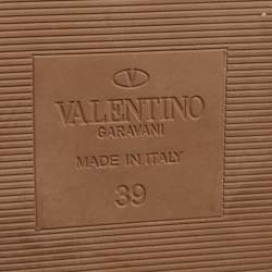 Pre Owned Valentino Gold Braided Leather Ankle Tie Flat Sandals Size 39