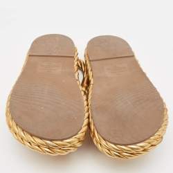 Pre Owned Valentino Gold Braided Leather Ankle Tie Flat Sandals Size 39
