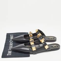 Pre Owned Valentino Black Leather Roman Stud Mules Size 40