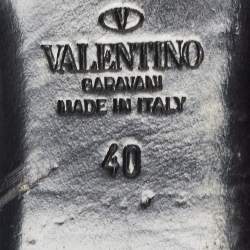 Pre Owned Valentino Black Leather Roman Stud Mules Size 40