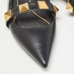 Pre Owned Valentino Black Leather Roman Stud Mules Size 40
