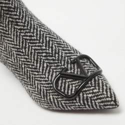Pre Owned Valentino Black/White Wool Escape V Logo Pointed Toe Ankle Booties Size 36
