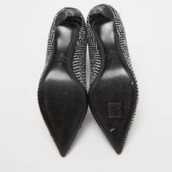 Pre Owned Valentino Black/White Wool Escape V Logo Pointed Toe Ankle Booties Size 36