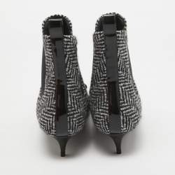 Pre Owned Valentino Black/White Wool Escape V Logo Pointed Toe Ankle Booties Size 36