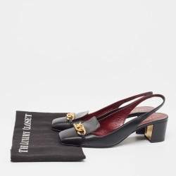 Pre Owned Valentino Black Leather Vlogo Chain Slingback Pumps Size 37