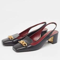 Pre Owned Valentino Black Leather Vlogo Chain Slingback Pumps Size 37