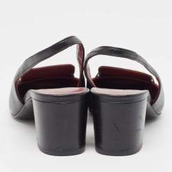 Pre Owned Valentino Black Leather Vlogo Chain Slingback Pumps Size 37