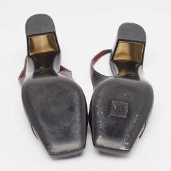 Pre Owned Valentino Black Leather Vlogo Chain Slingback Pumps Size 37