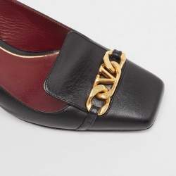 Pre Owned Valentino Black Leather Vlogo Chain Slingback Pumps Size 37