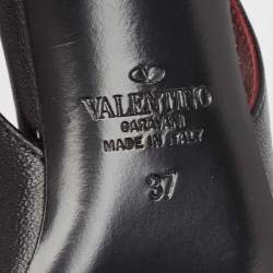 Pre Owned Valentino Black Leather Vlogo Chain Slingback Pumps Size 37