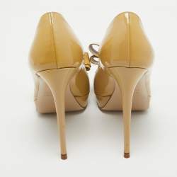 Valentino Beige Patent Leather Bow Platform Peep Toe Pumps Size 38