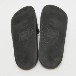 Pre Owned Valentino Black Leather Crystal Embellished Flat Slides Size 37