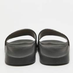 Pre Owned Valentino Black Leather Crystal Embellished Flat Slides Size 37