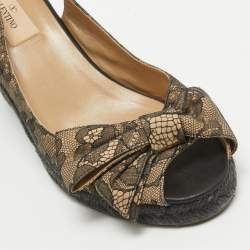 Valentino Black/Beige Lace and Mesh Wedge Espadrille Sandals Size 39.5