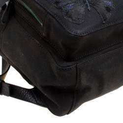 Valentino Black Canvas Embroidered Butterfly Backpack 