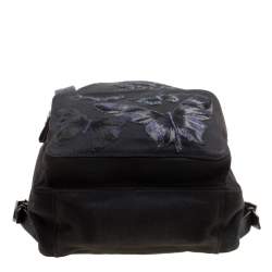 Valentino Black Canvas Embroidered Butterfly Backpack 