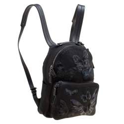 Valentino Black Canvas Embroidered Butterfly Backpack 
