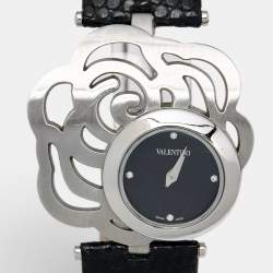 Valentino Black Stainless Steel Lizard Leather Rosier Baselworld V55 Women's Wristwatch 40 mm